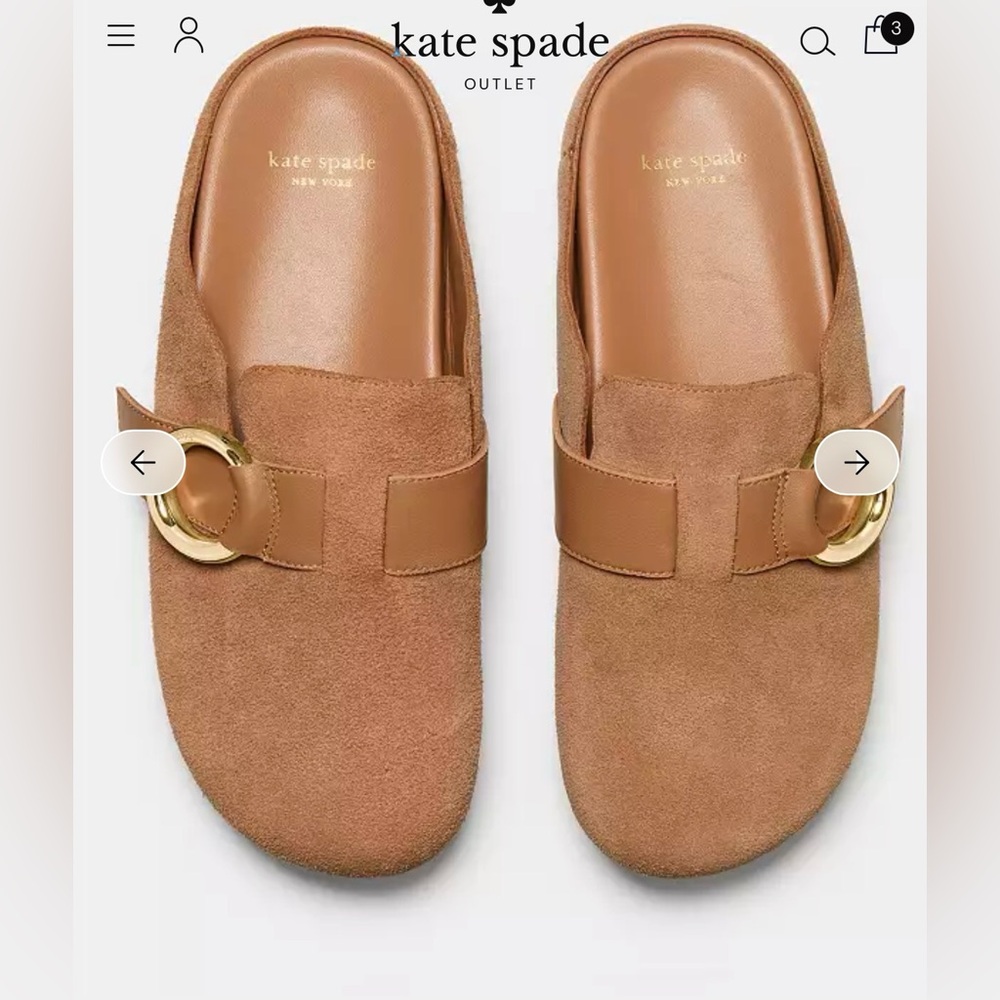 Kate Spade Brown Suede Mules with Gold Accent